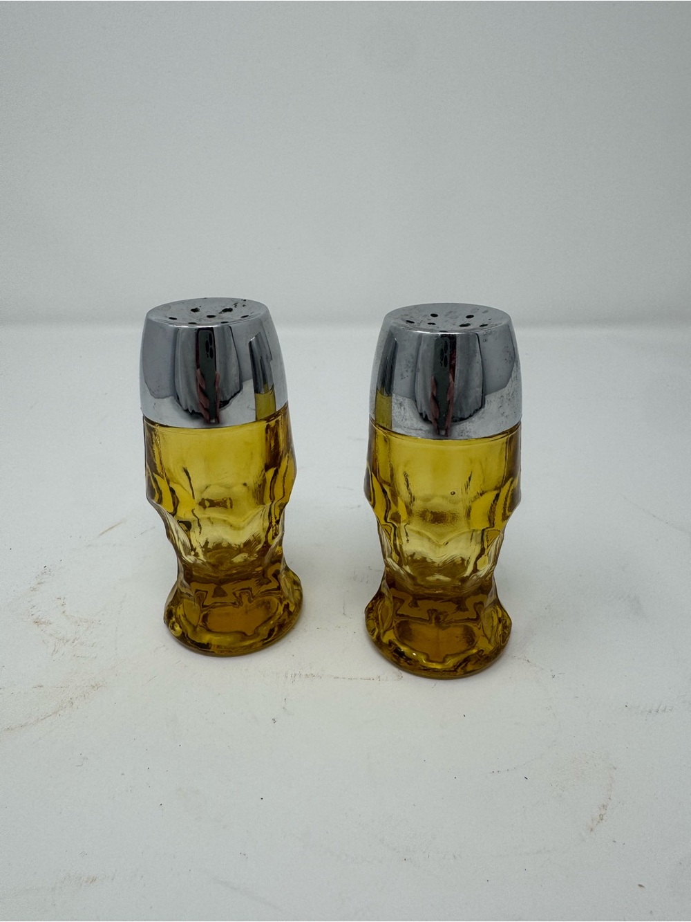 Anchor Hocking Amber Glass Salt and Pepper Shakers with Silver Tops